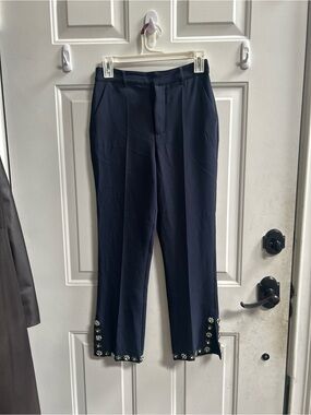 Cing a Sept Navy Beaded Rhinestone Florian Crop Dress Pants